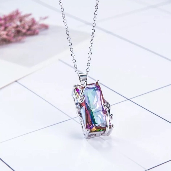 925 Silver Mystic Rainbow Topaz Necklace - Picture 6 of 8